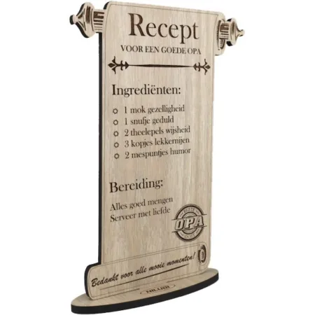 Opa Cadeau met Humor | Houten Bordje Grootvader | Recept voor een Goede Opa - Afbeelding 3