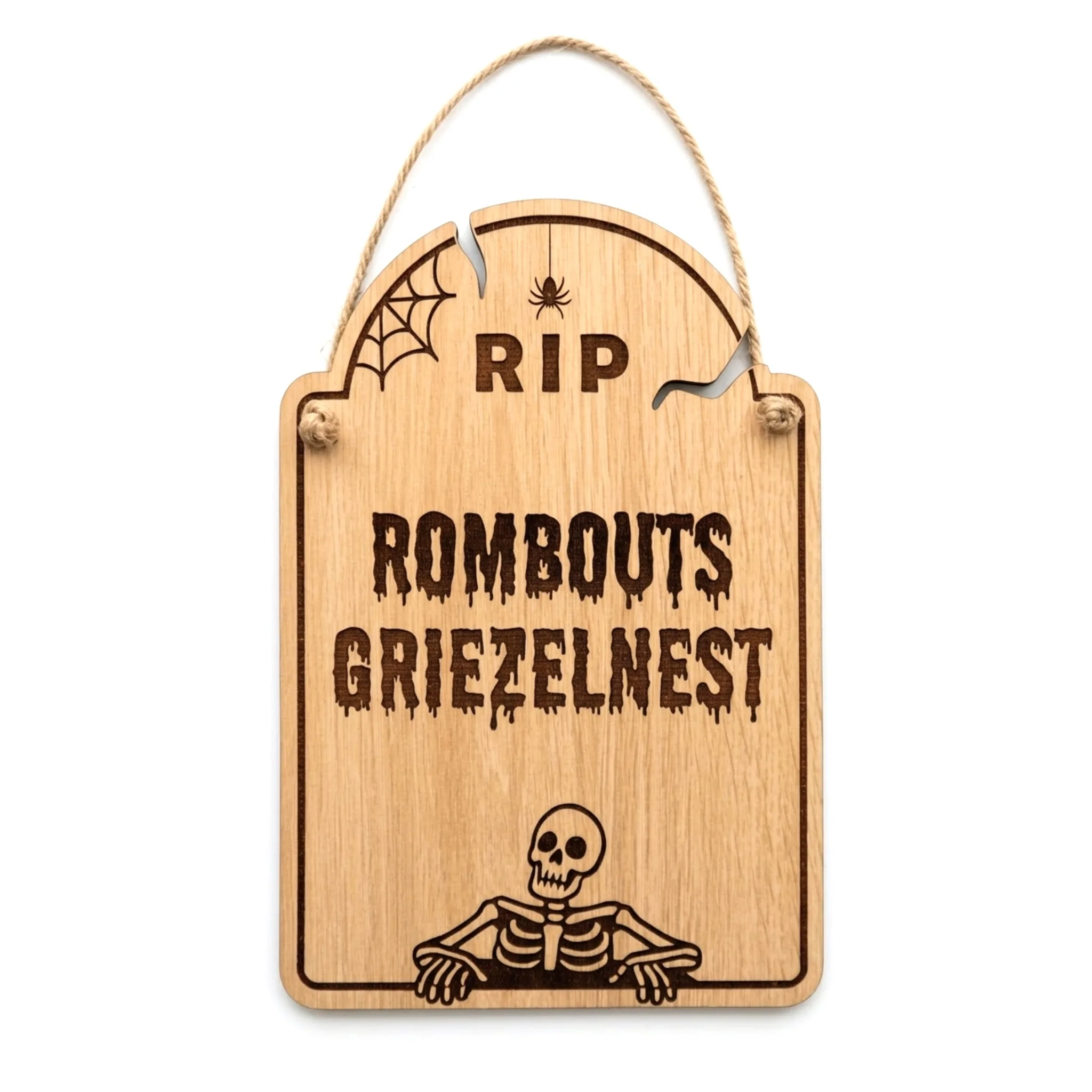 houten Halloween naambordje grafsteen gepersonaliseerd