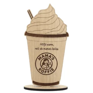 houten koffiebeker met slagroom - cadeau Moederdag