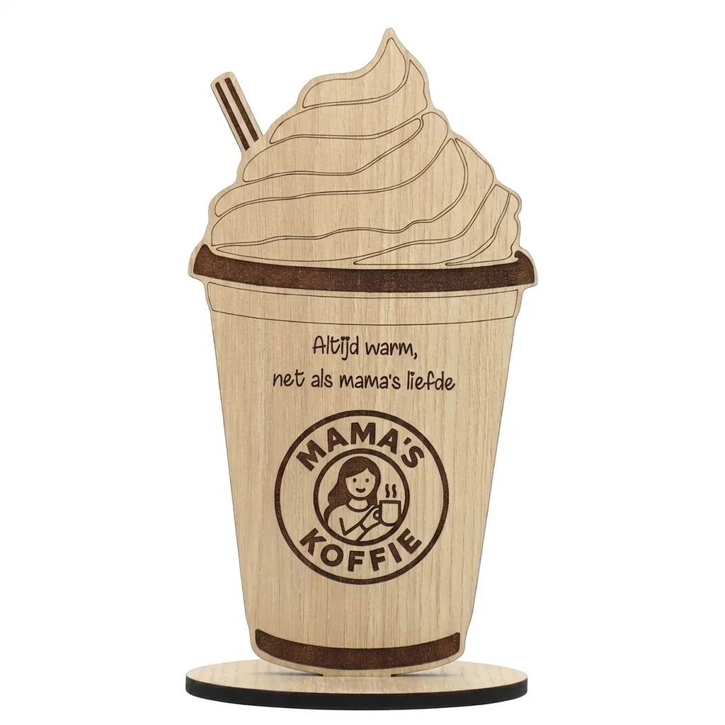 houten koffiebeker met slagroom - cadeau Moederdag