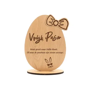 Houten Paasei Bord | Vrolijk Pasen | Originele Paasdecoratie
